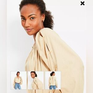 LOFT Blouse Womens XS Beige Split V-Neck Pullover Balloon Long Sleeve NWT